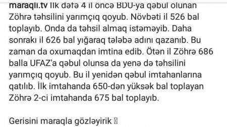 686 bal toplayan azərbaycanlı qız universitetdən imtina etdi 