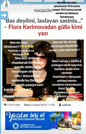 Flora Kərimova: «Əgər Röya məni və qəzeti məhkəməyə versə, onda…»