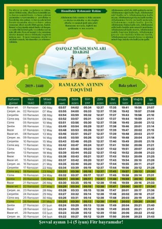 Ramazanın 29-cu günü: dua, imsak və iftar vaxtı