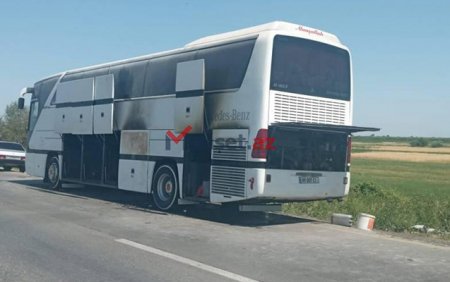 Şagirdləri Qubaya istirahətə aparan avtobus yandı -