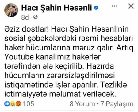 Hacı Şahinin “Youtube” kanalı oğurlandı -