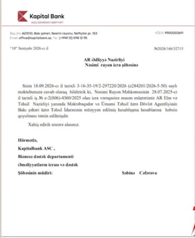 Təhsil İdarəsinin hesablarına həbs qoyulub- Təhsil İdarəsinin hesablarına həbs qoyulub-